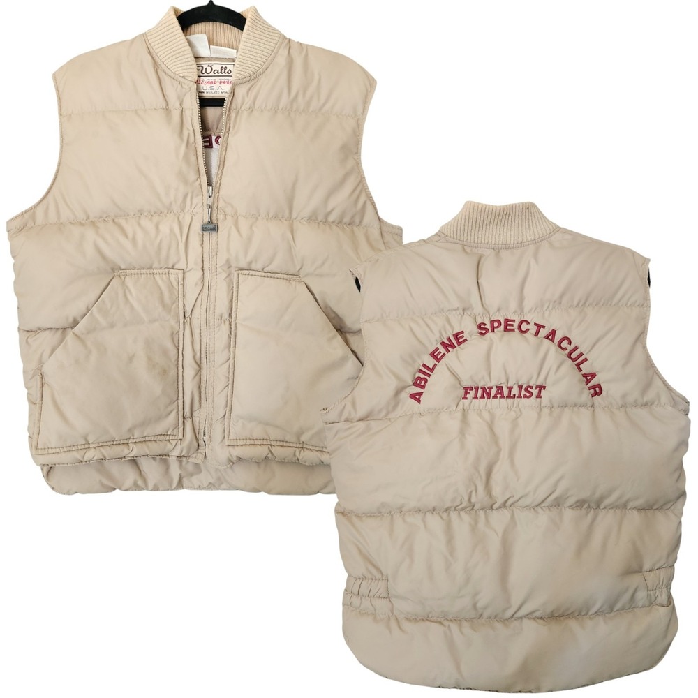 VINTAGE Walls Blizzard Pruf Vest‎ Adult 40 Tan Puffer Goose Down Puff USA Made